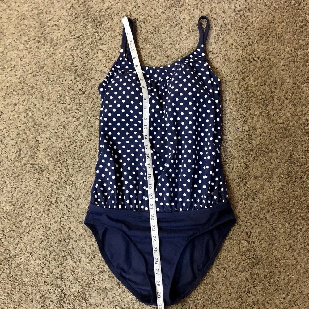 Lands End Maternity Swim Suit Womens 6 Used Navy Polka Dot One Piece - Picture 8 of 15